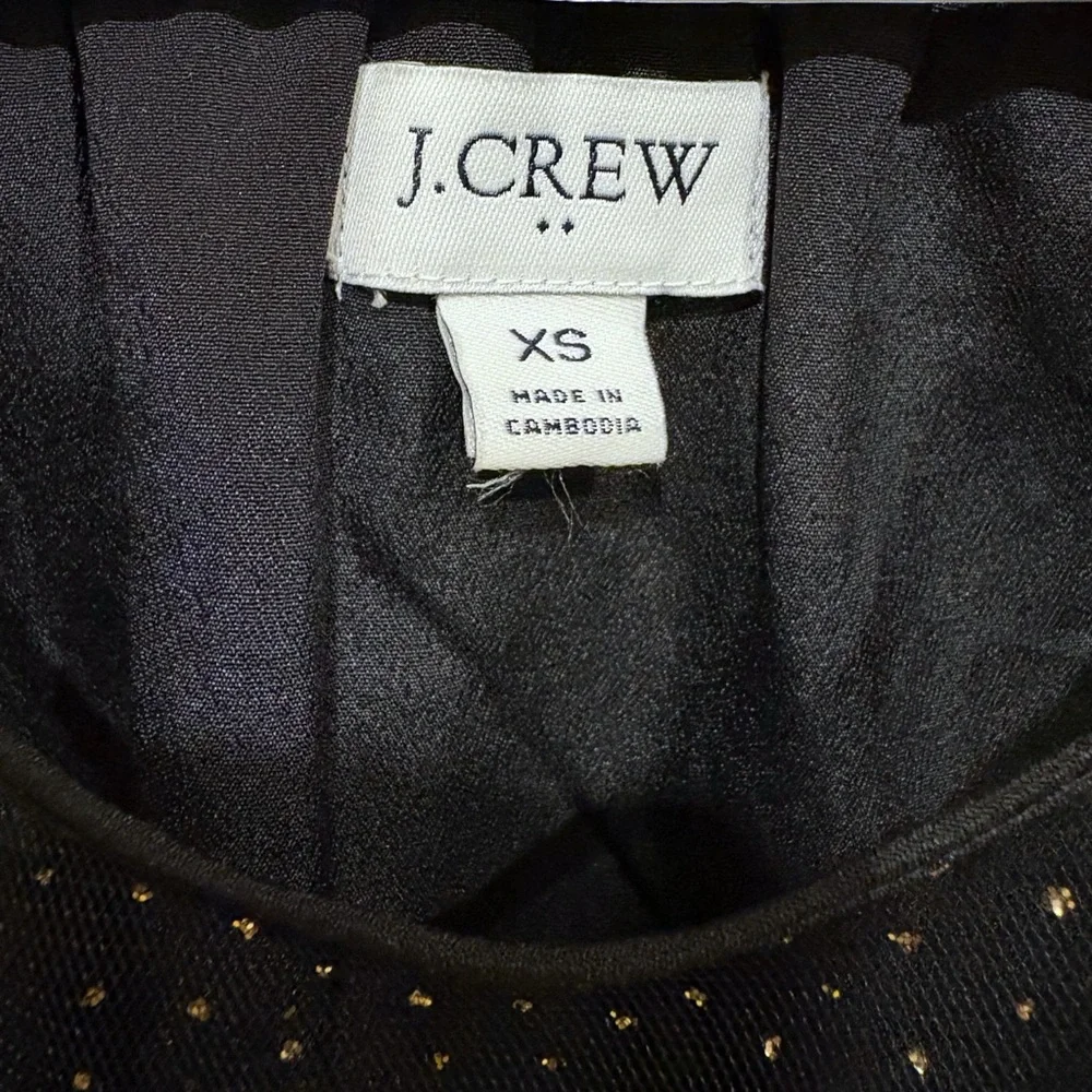 J. Crew Black Sparkle Puff Sleeve Tulle‎ Top XS Holiday Party Fancy Dressy Sheer